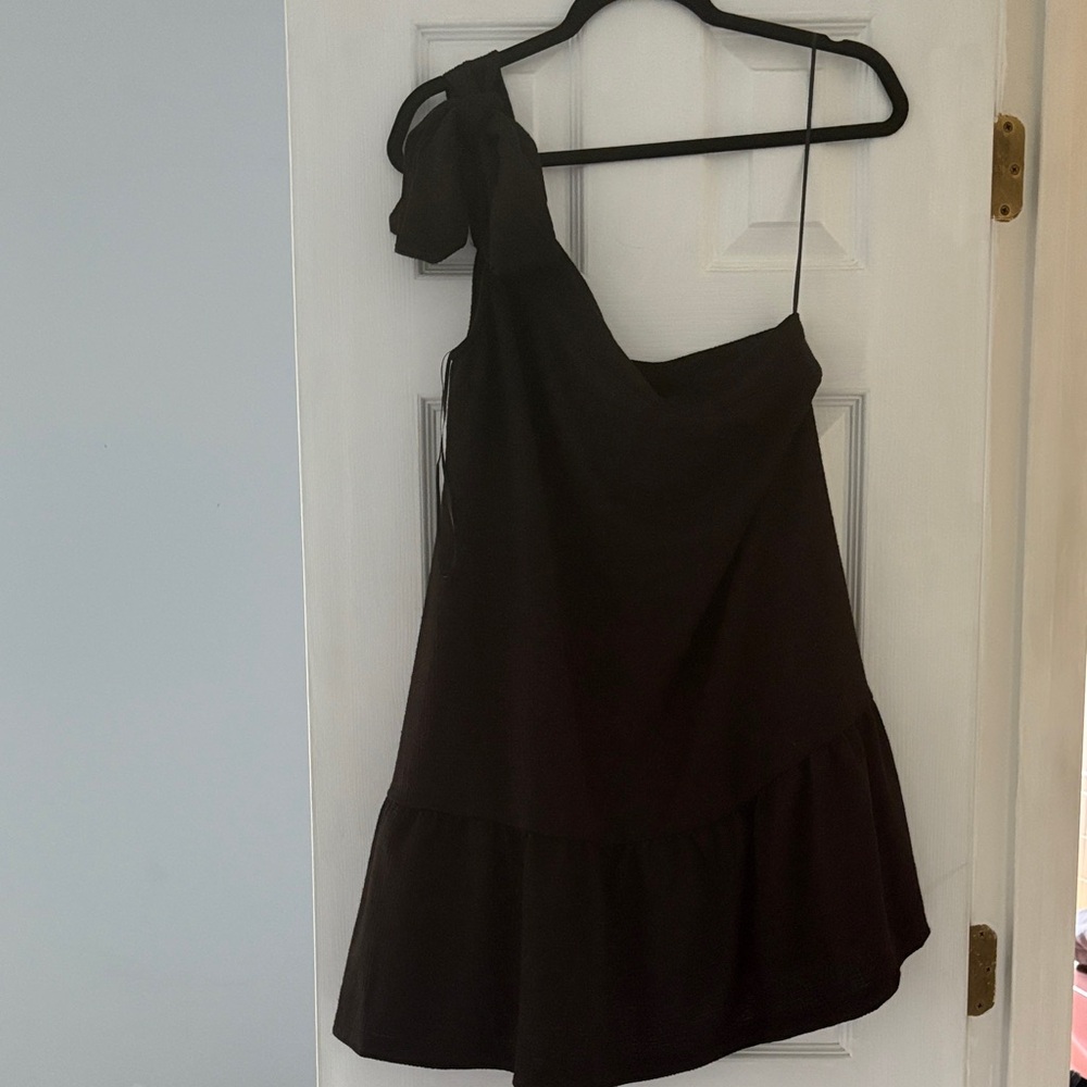 Free People Black One-Shoulder Mini Dress with Shoulder Bow- NWT